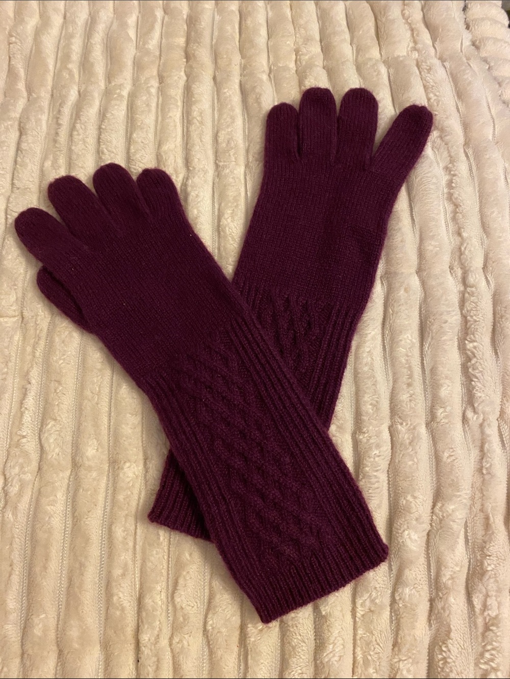Lord & Taylor Women's Long Cashmere Knit Cable Gloves in Plum